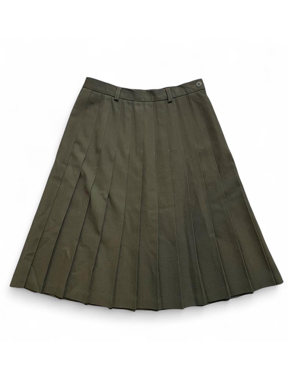 Jones New York Wool Pleated Knee Length Skirt in Dark Olive Green